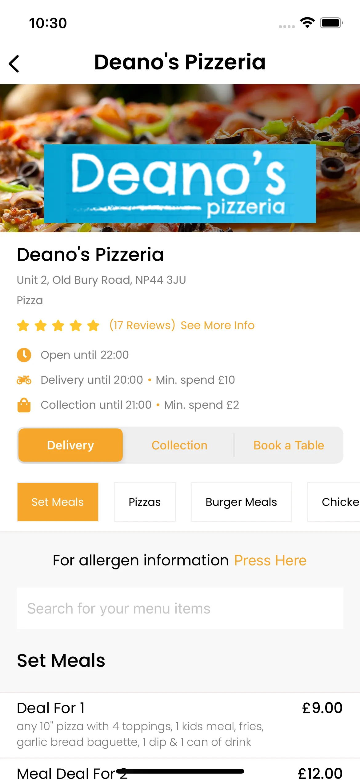 KUKD React Native app restaurant menu browsing interface