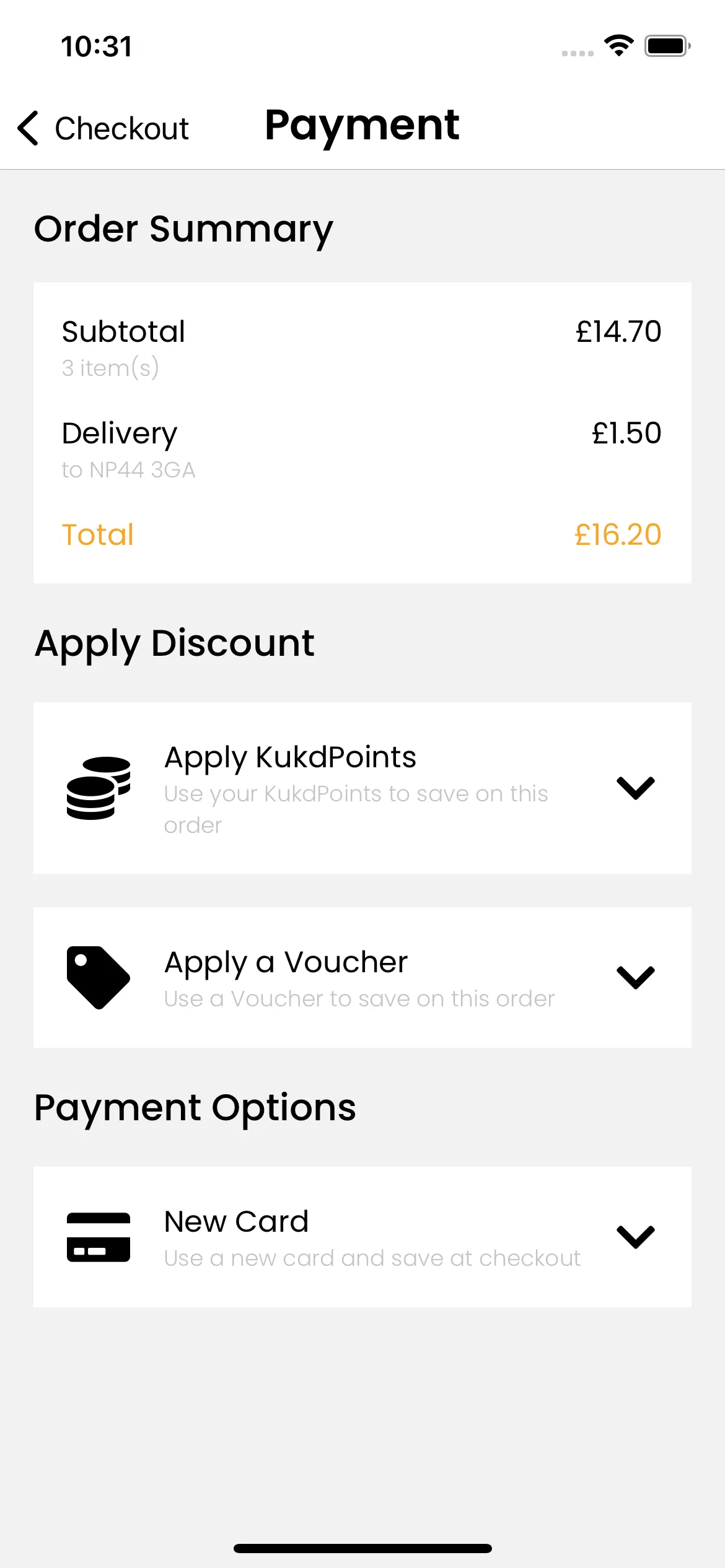 KUKD React Native app order confirmation and estimated delivery time