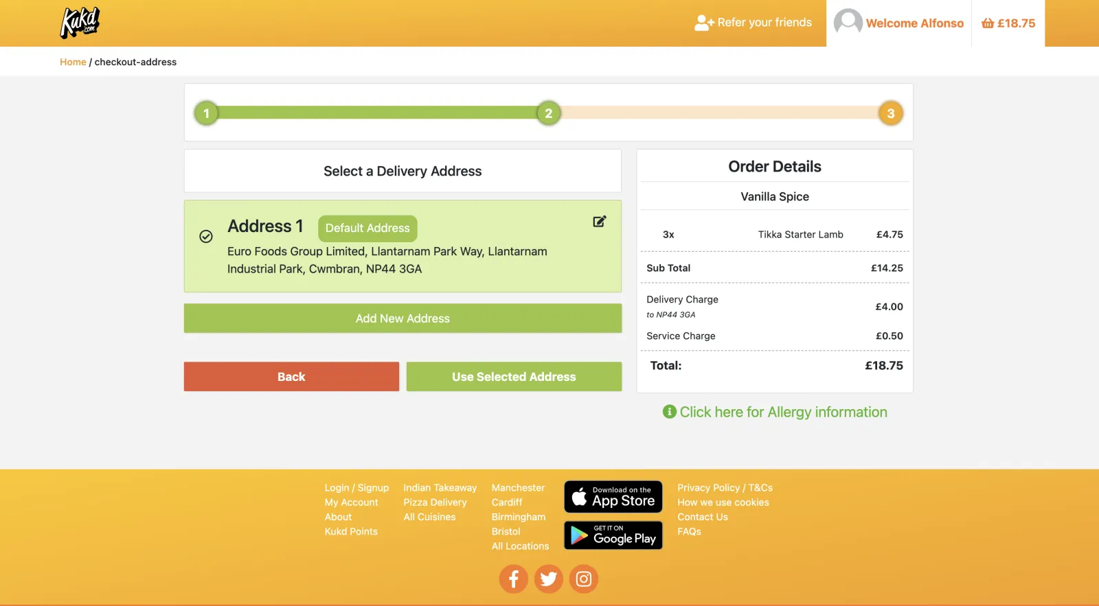Kukd.com checkout flow with order summary and payment processing
